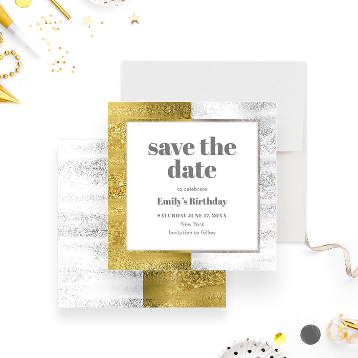 Silver and Gold Save the Date Card for Adult Birthday Party, Elegant Save the Date for 30th 40th 50th 60th 70th 80th Birthday Celebration, Save the Date for Business Events