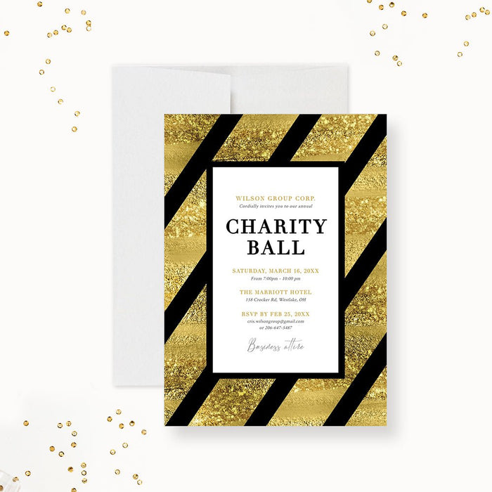 Annual Charity Ball Invitation Template, Gold and Black Gala Invites Digital Download, Business Fundraiser Dinner Event, Banquet Printable Invites, Team Dinner Party