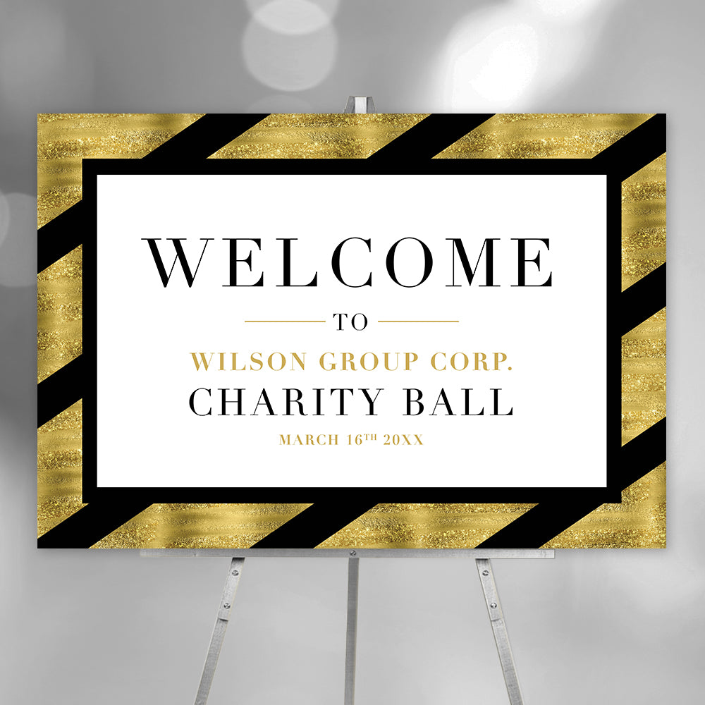 Gold Raffle Sign Elegant Black and Gold Charity Ball Welcome Sign, Corporate Fundraiser