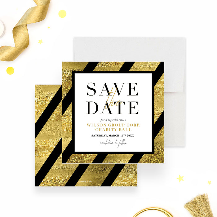 Black and Gold Stripe Save the Date Card for Business Charity Ball Event, Elegant Save the Date for Nonprofit Celebration, Save the Date for Business Party