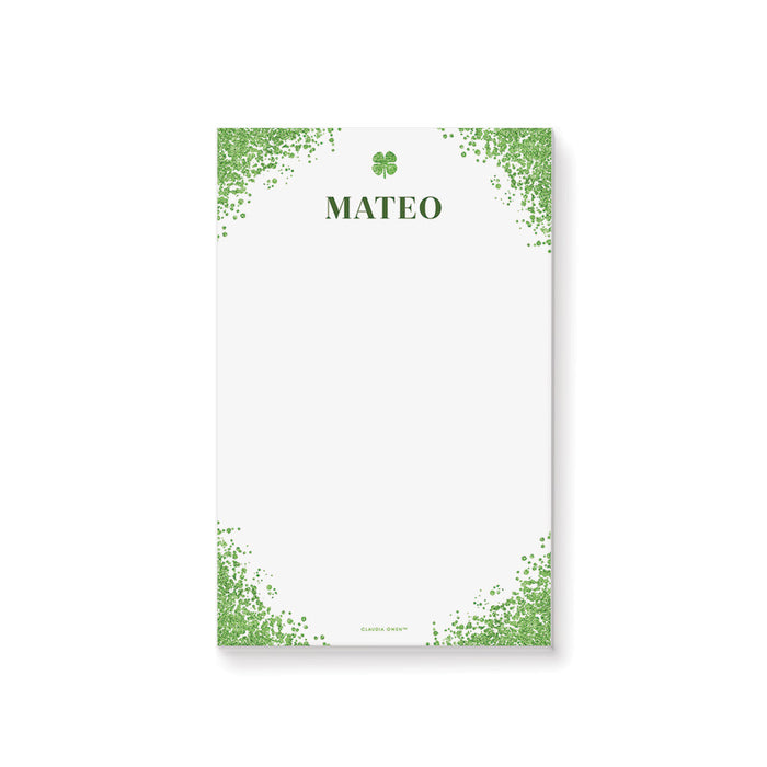 Elegant Notepad in Green and White, St. Patrick's Day Notepad, Lucky Clover Gifts, Personalized Irish Stationery Officepad