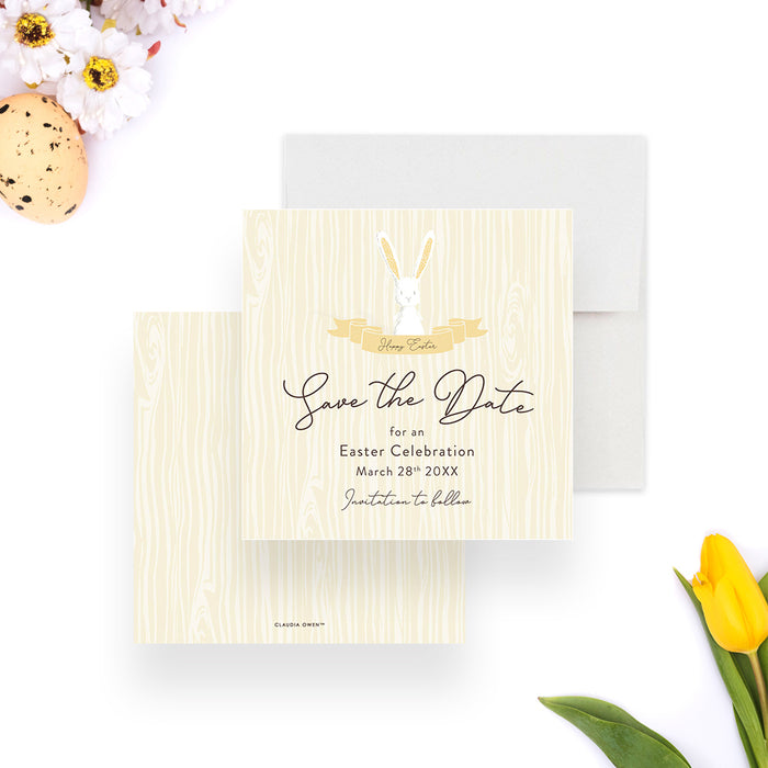 Cute Easter Brunch Party Save the Date Card, Easter Bunny Save the Date, Family Easter Lunch Save the Dates with Adorable Easter Rabbit Illustration