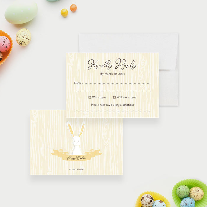 Cute Easter Brunch Party Invitation Card, Easter Bunny Invites, Family Easter Celebration with Adorable Easter Rabbit Illustration
