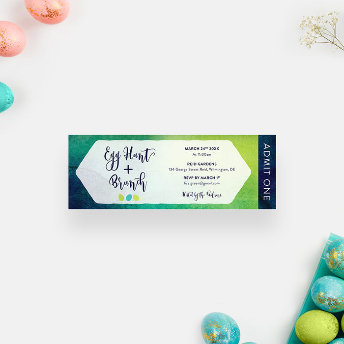 Easter Egg Hunt and Brunch Ticket Invitation, Easter Holiday Party Ticket, Easter Morning Tea Ticket Invites