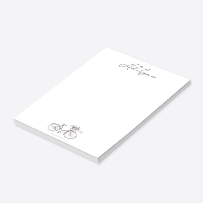 Bohemian Notepad with Floral Bicycle, Gift for Bike Riders, Boho Feminine Notepad, Spring To Do List for Cyclists, Personalized Summer Gift for Her