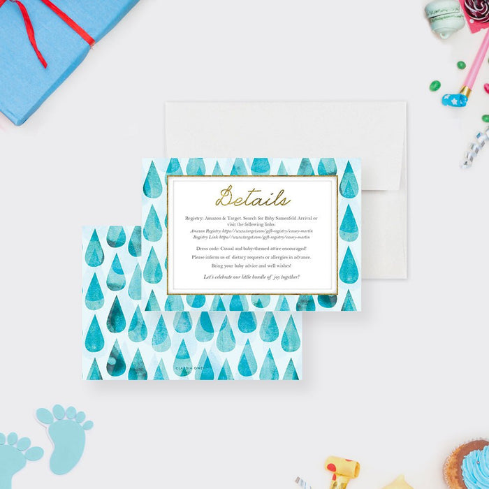 Baby Shower Invitation with Blue Raindrops, Baby Boy Shower Invitation, Newborn Meet and Greet Invitation