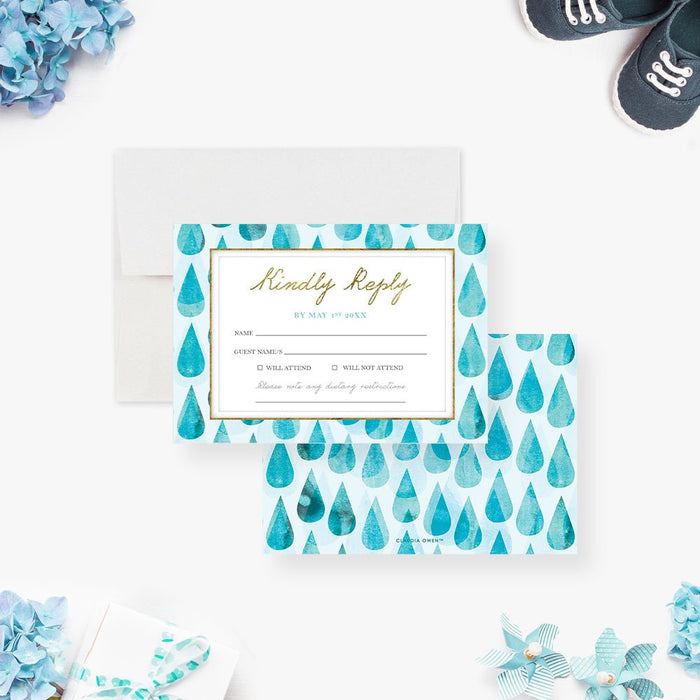 Baby Shower Invitation with Blue Raindrops, Baby Boy Shower Invitation, Newborn Meet and Greet Invitation