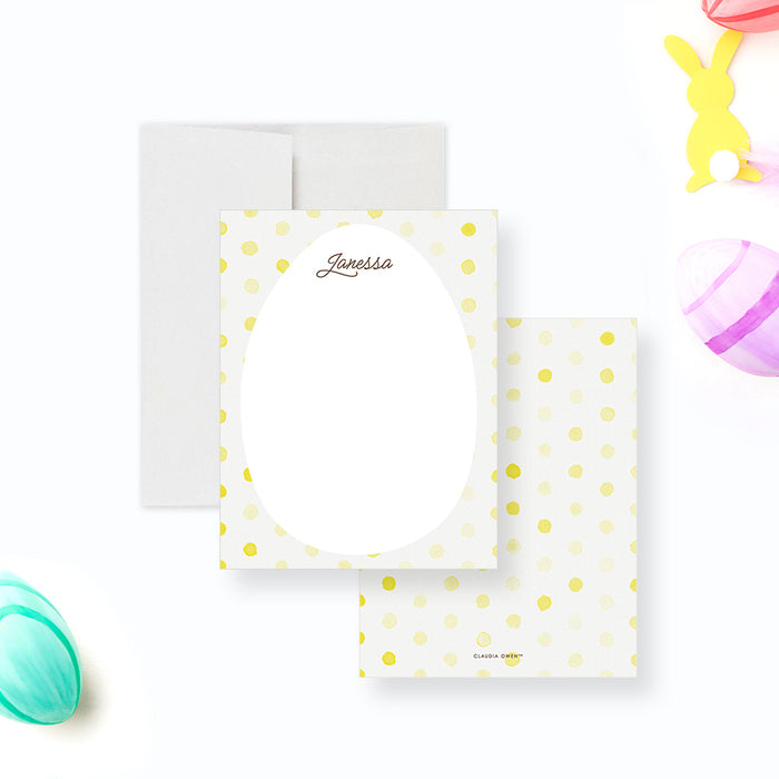 Easter Note Card with Yellow Ribbon and Polka Dots, Personalized Easter Gift for Girls, Easter Themed Birthday Thank You Cards, Yellow Easter Greeting Card