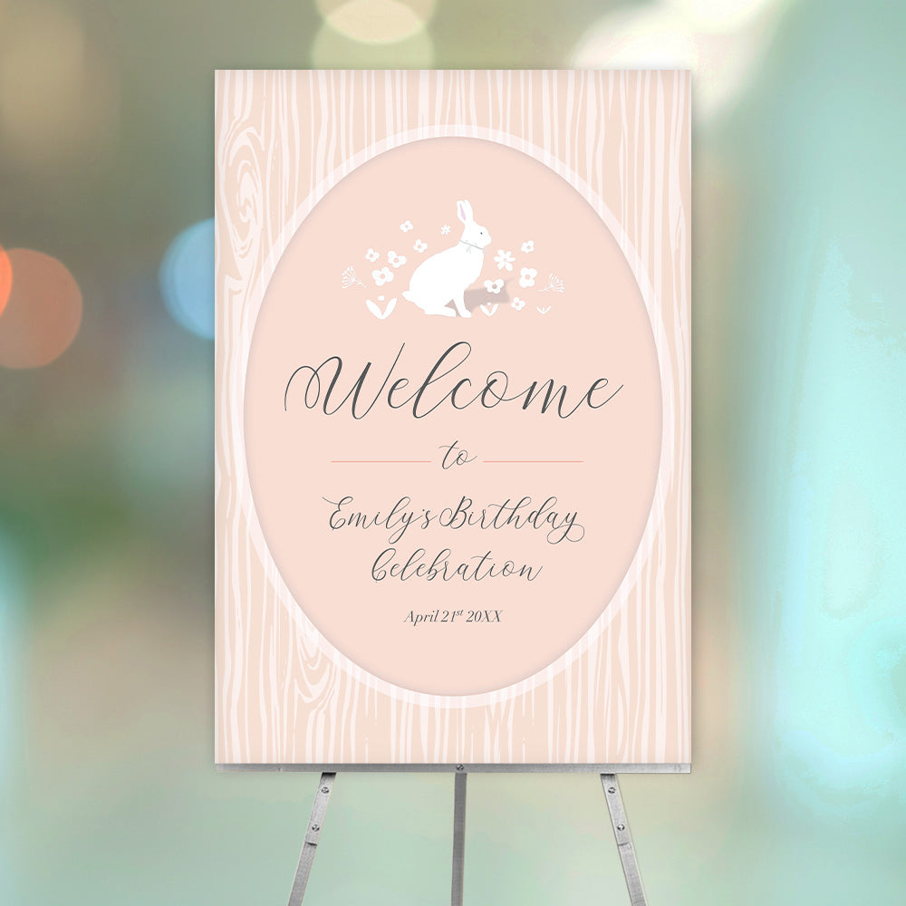 Cute Bunny Welcome Sign for Kids' Birthday, Rabbit Birthday Party Sign