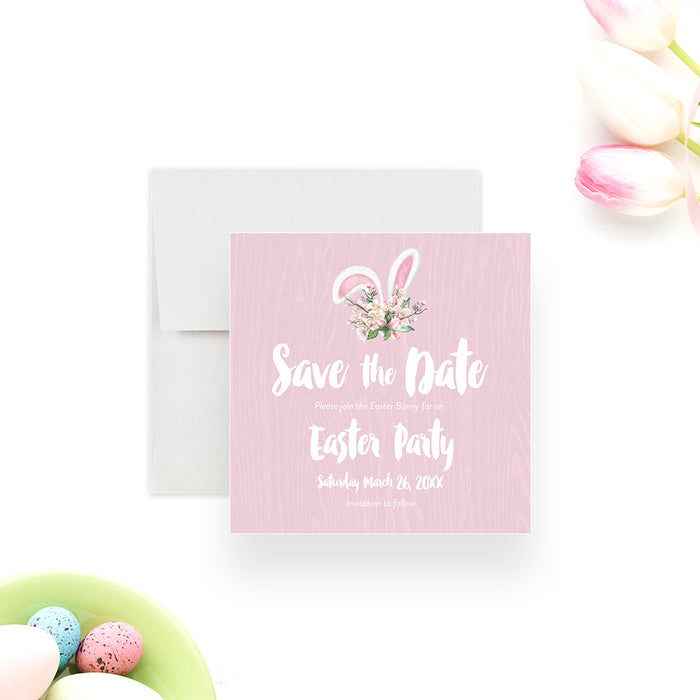 Cute Bunny Save the Date Card, Easter Bunny Party Save the Date, Rabbit Themed Birthday Save the Date with Bunny Ears