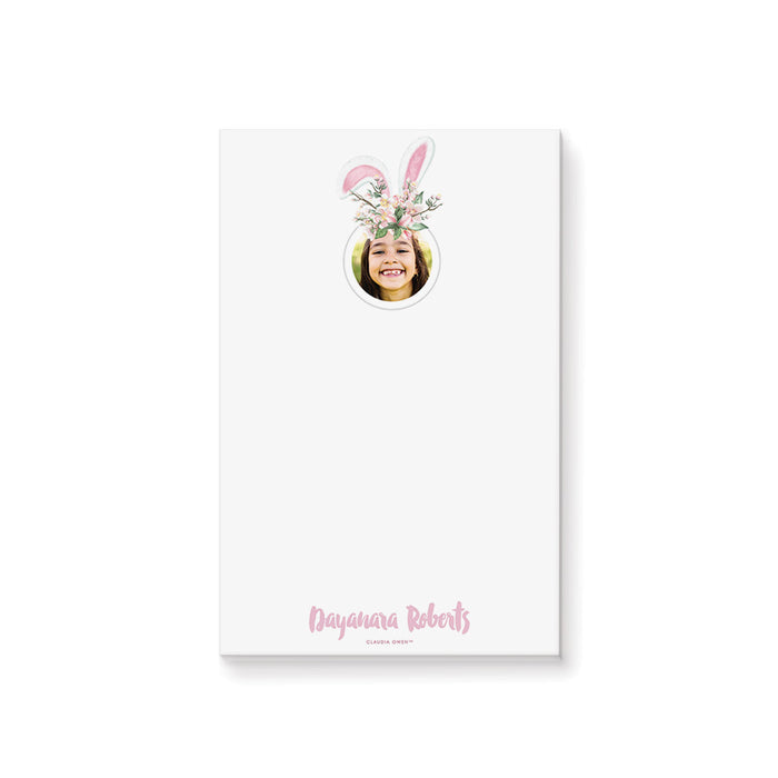 Cute Bunny Notepad with Girl’s Photo, Floral Stationery Paper for Girls, Gifts for Bunny Lovers, Cute Writing Pad for School with Bunny Ears