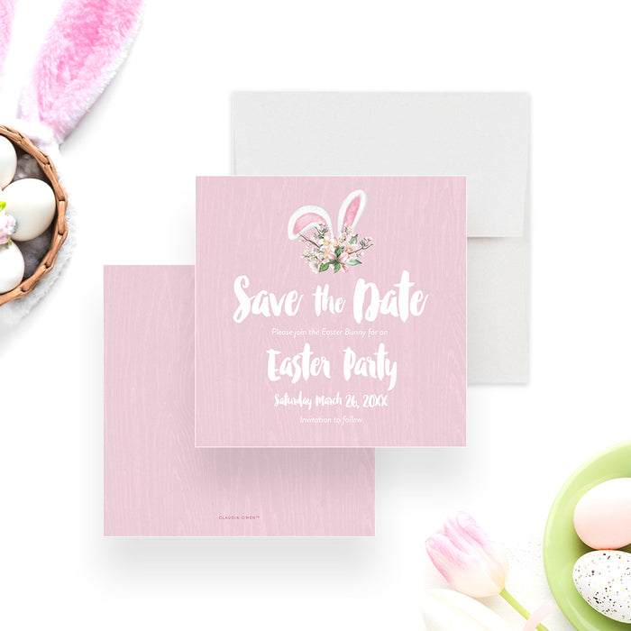 Cute Bunny Save the Date Card, Easter Bunny Party Save the Date, Rabbit Themed Birthday Save the Date with Bunny Ears