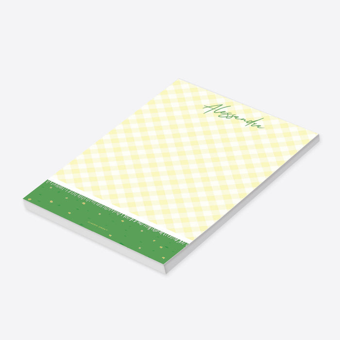 Notepad with Yellow Plaid Picnic Blanket and Green Grass, Spring Stationery Paper for Girls, Picnic Notepad, Summer Writing Pad, Personalized Gift for Women