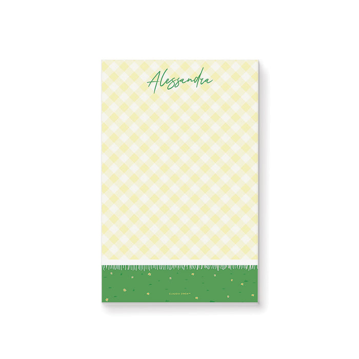 Notepad with Yellow Plaid Picnic Blanket and Green Grass, Spring Stationery Paper for Girls, Picnic Notepad, Summer Writing Pad, Personalized Gift for Women