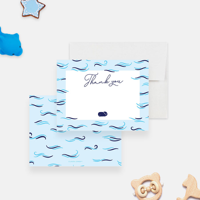 Blue Whale Baby Shower Thank You Note Card, Under the Sea Birthday Thank You Cards, Ocean Stationery Cards with Envelopes for Kids