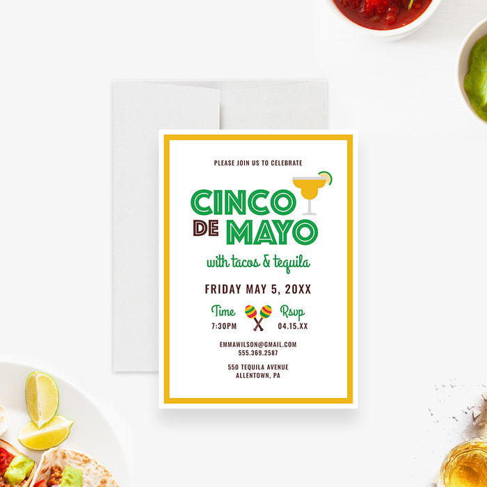 Tacos and Tequila Party Invitation Card, Cinco De Mayo Invites, Mexican Themed Drinks Invitation, Margarita Fiesta Invitation, Mexican Birthday Dinner Invites