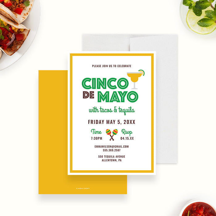Tacos and Tequila Party Invitation Card, Cinco De Mayo Invites, Mexican Themed Drinks Invitation, Margarita Fiesta Invitation, Mexican Birthday Dinner Invites