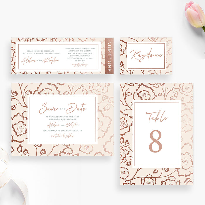 Floral Invitation for Wedding Anniversary, Engagement Party Printed Invites with Flower Illustrations, Spring Wedding Invitation Cards