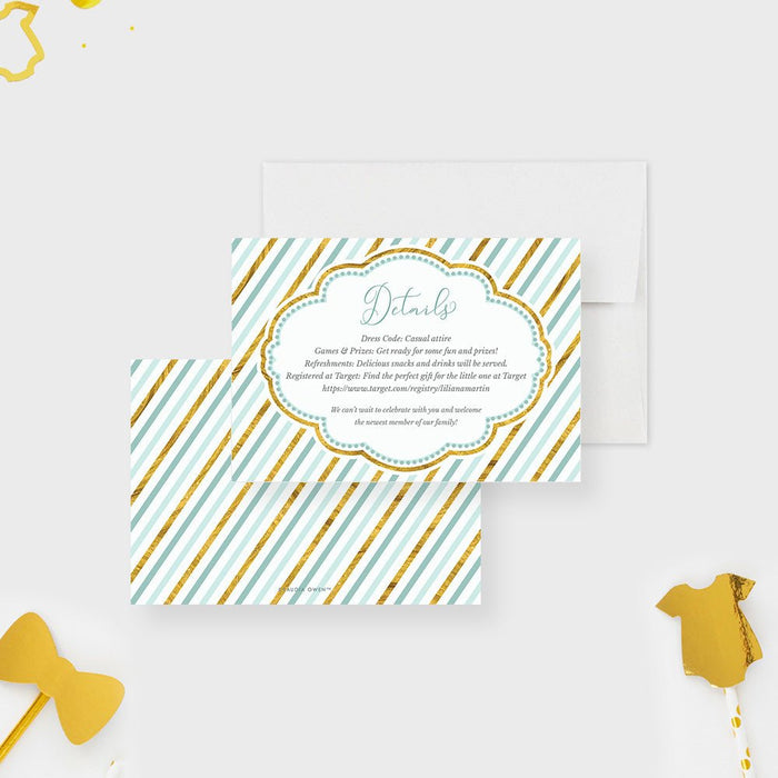 Blue and Gold Invitation Card for Baby Boy Shower, Newborn Baby Celebration Invites, Baby Welcome Party Invitation Card