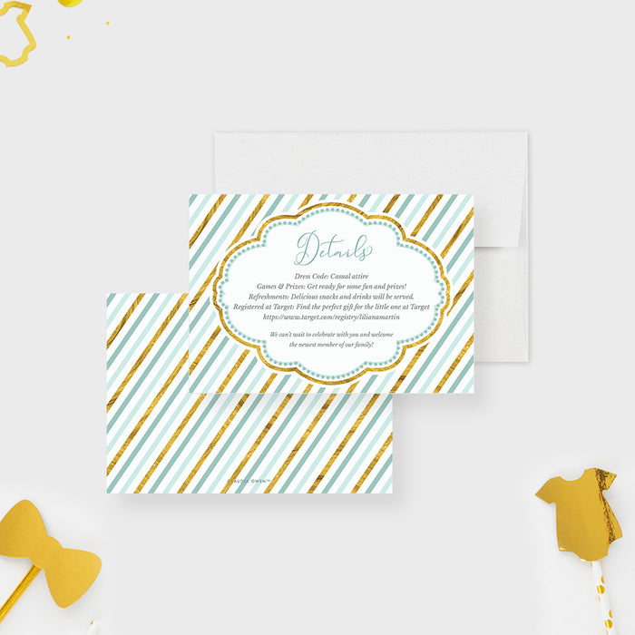 Blue and Gold Invitation Card for Baby Boy Shower, Newborn Baby Celebration Invites, Baby Welcome Party Invitation Card
