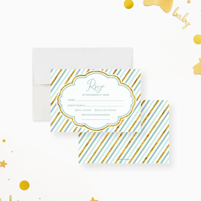 Blue and Gold Invitation Card for Baby Boy Shower, Newborn Baby Celebration Invites, Baby Welcome Party Invitation Card