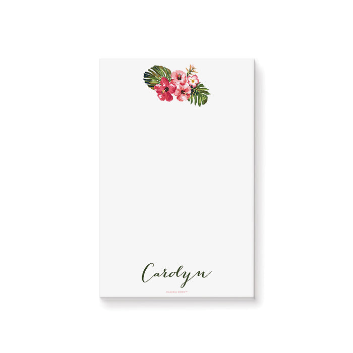 Tropical Notepad for Her, Hawaiian Stationery Office Pad, Personalized Writing Paper Pad with Monstera Leaves and Hibiscus Flowers