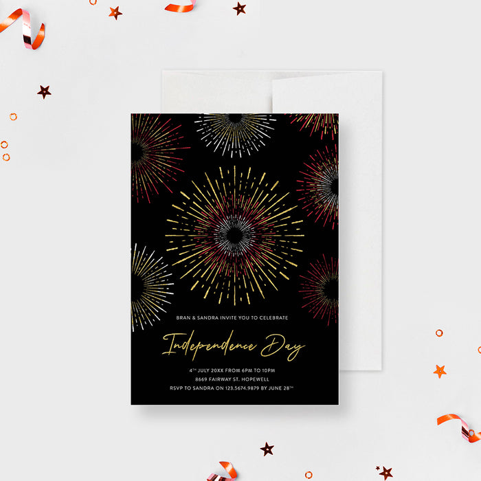 Fireworks Invitation Card for Independence Day Celebration, Memorial Day Invites Card, 4th of July Patriotic Invitation, Labor Day Invites