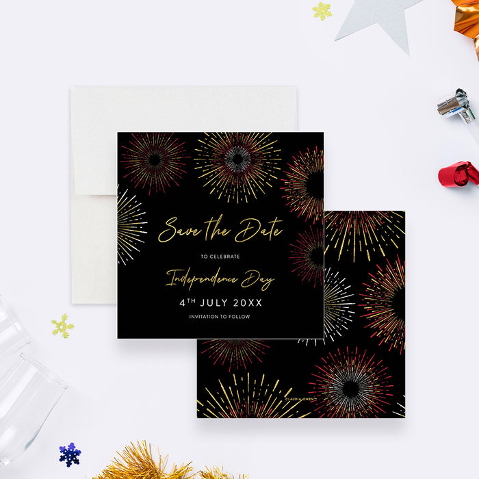 Save the Date Card for Independence Day Party with Fireworks, 4th of July Patriotic Save the Dates, Memorial Day Save the Date Cards