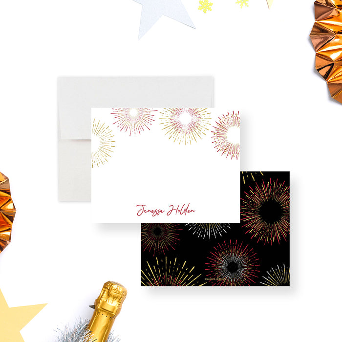 Fireworks Note Card, Colorful Stationery Card for 4th of July Celebration, Personalized Independence Day Greeting Card, New Years Thank You Cards