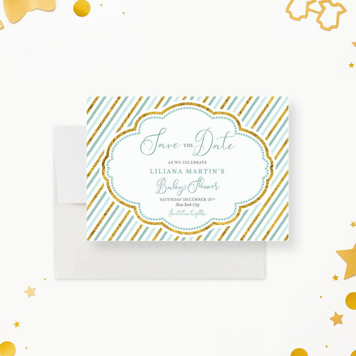 Blue and Gold Invitation Card for Baby Boy Shower, Newborn Baby Celebration Invites, Baby Welcome Party Invitation Card