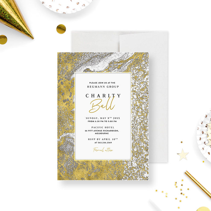 Silver and Gold Invitation for Business Charity Ball, Golden Hour Gala Invites, Elegant Invitation for Nonprofit Evening Event, Corporate Company Party Invite Card