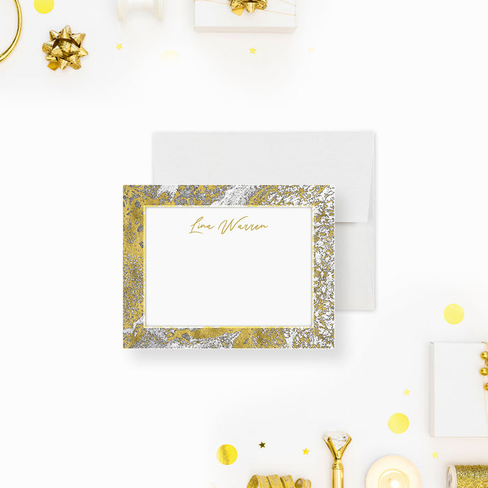 Silver and Gold Note Card, Elegant Business Thank You Cards, Personalized Professional Greeting Cards, Charity Ball Note Cards