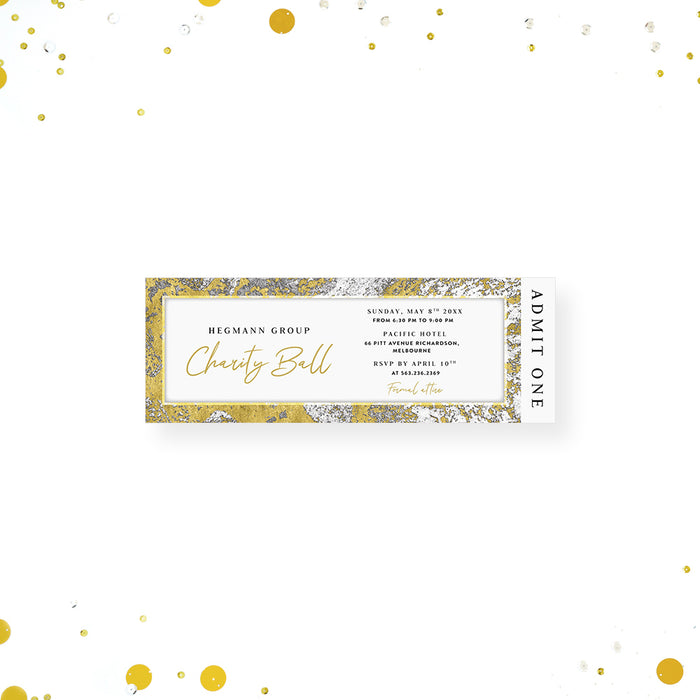 Silver and Gold Ticket Invitation for Business Charity Ball, Corporate Company Party Ticket Invites, Elegant Ticket for Fundraising Event, Nonprofit Party Tickets