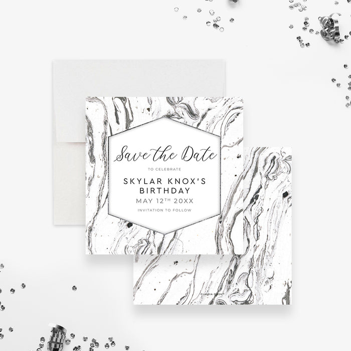 Birthday Brunch Save the Date Card with Marble Design, Minimalist Save the Dates for Adult Birthday Bash