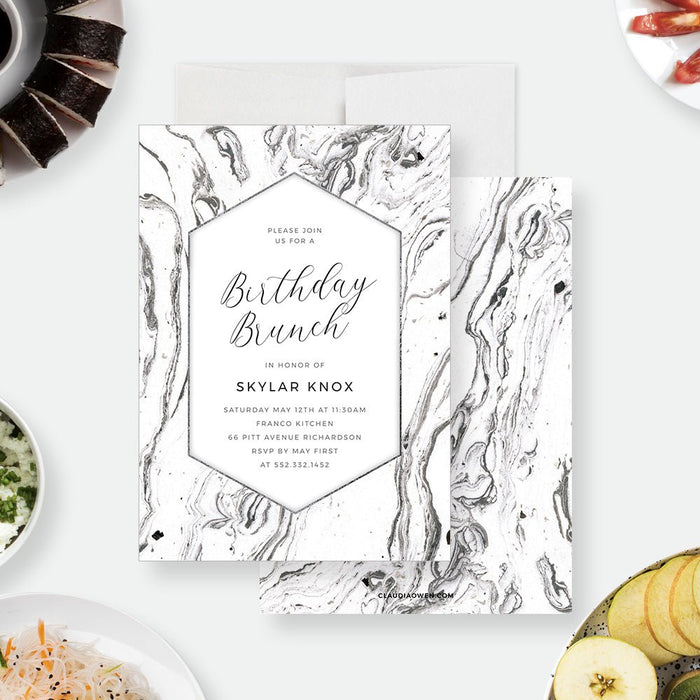 Birthday Brunch Invitation Template, Ladies Lunch Party Invites Instant Download, Bridal Brunch Invite with Marble Design, 30th 40th 50th Adult Birthday Invitation