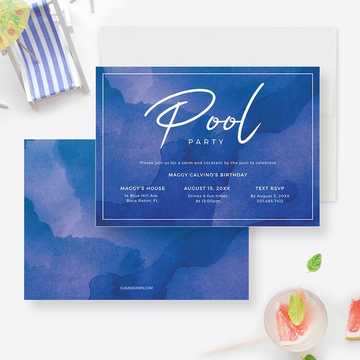 Adult Pool Party Invitation Template, Summer Swimming Pool Birthday Invites, Summer Bash Pool invitation, Pool Bachelorette Party Invites Digital Download