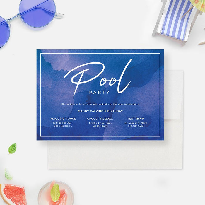 Pool Day Invitations Adult Pool Party Invitation Template, Summer Swimming Pool Birthday In