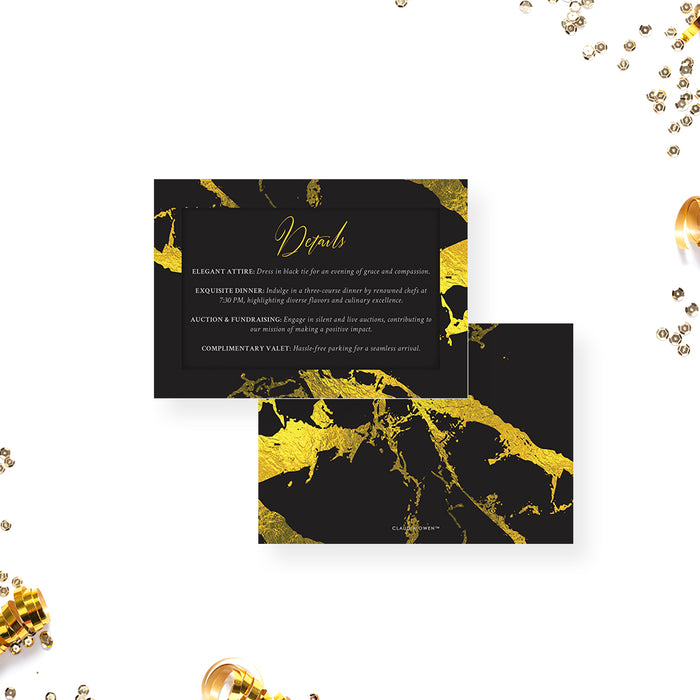 Elegant Black and Gold Invitation Card for Charity Dinner Party, Business Annual Gala Invites, Fundraiser Invitations