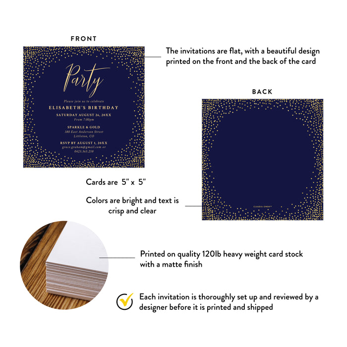 Navy and Gold Birthday Invitation Elegant Party Card