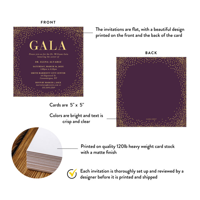 Personalized Gala Invitation Purple and Gold Elegant Event Card