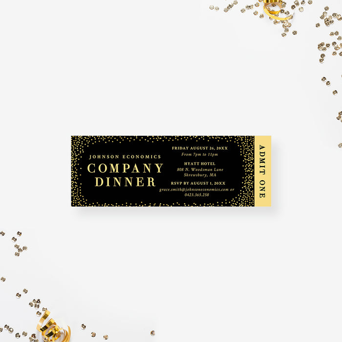 Black and Gold Elegant Ticket Invitation for Company Dinner Party, Ticket Invites for Annual Appreciation Dinner, Formal Business Event Ticket Card