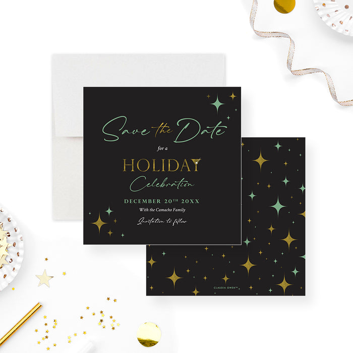 Festive Holiday Save the Date Card with Martini Glass, Save the Date for Christmas Cocktail Party, Peace and Joy Christmas Party Save the Dates