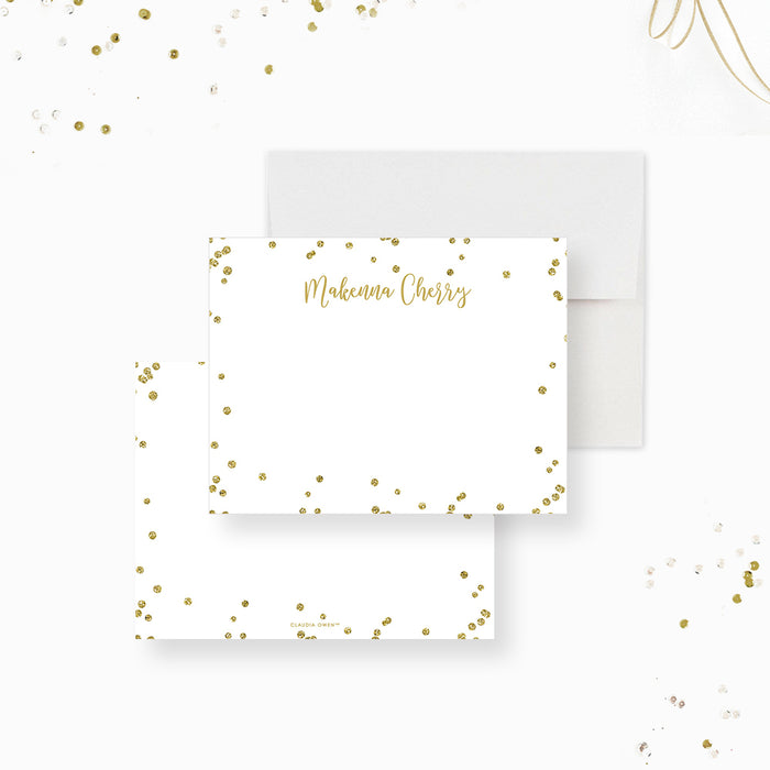 Elegant Note Card with Gold Confetti, Birthday Thank You Card, Personalized Gift for Women, Birthday Greeting Card