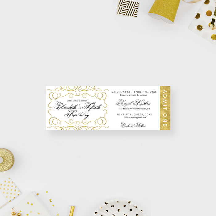 Adult Birthday Party Ticket Invitation with Elegant and Intricate Design, Ticket Invites for 40th 50th 60th 70th 80th Milestone Birthday Bash, Ticket Card for Birthday Celebration