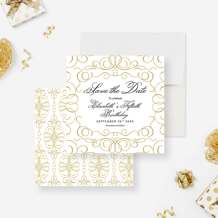 Adult Birthday Party Save the date with Elegant and Intricate Design, Save the Dates for Formal Celebration, 40th 50th 60th 70th 80th Birthday Save the Dates