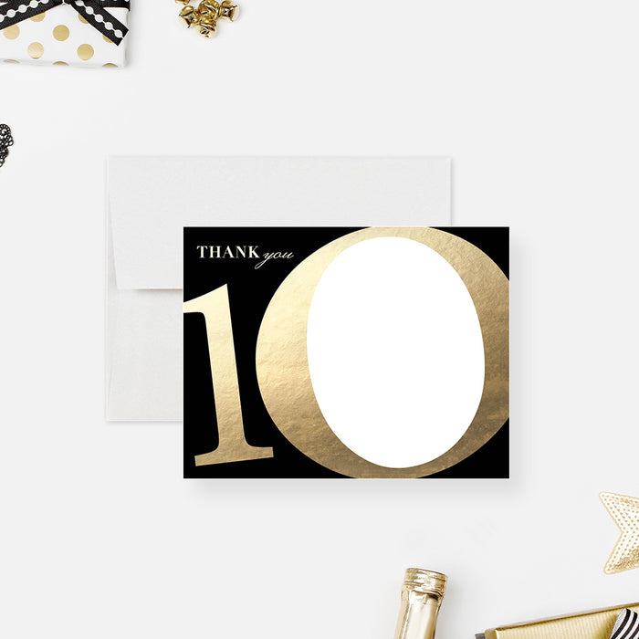 10 Years in Business Anniversary Thank You Card, 10 Years of Success Business Stationery Correspondence Card in Black and Gold, 10th Anniversary Note Card