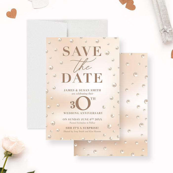 Pearl Save the Date Card for 30th Wedding Anniversary Celebration, Pearl Wedding Anniversary Save the Date, Birthday Save the Dates