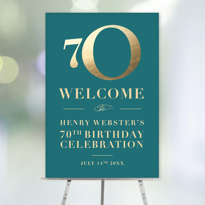 Teal and Gold 70th Birthday Party Invitation Card, Seventieth Birthday Invite Card, 70th Company Anniversary Party