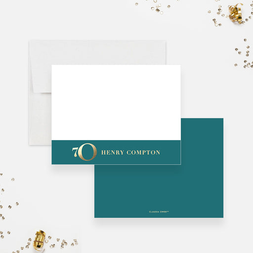 a white and teal thank you card with white envelopes