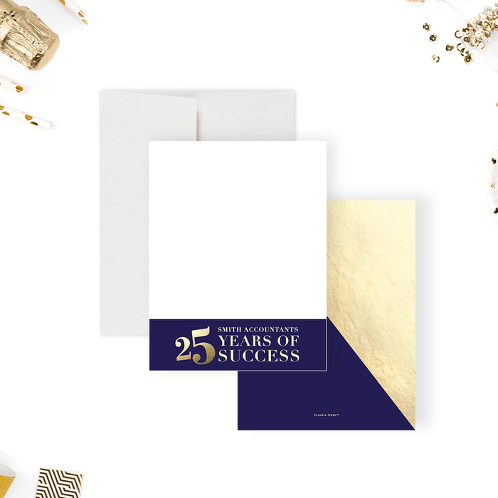 Blue and Gold Note Card for 25 Years of Success in Business Celebration, 25th Business Anniversary Thank You Card